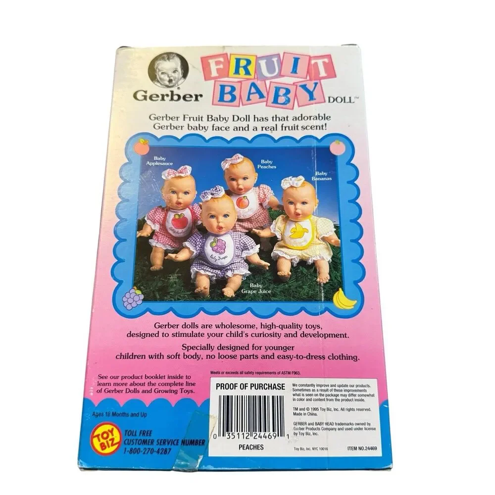 NIB Vintage 1995 Gerber‎ Fruit Baby PEACHES Scented Doll Toy Biz Blonde